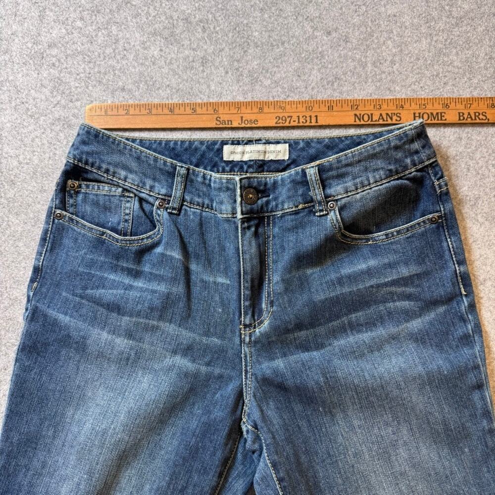 Chicos Platinum Denim Flare Jeans Womens 1 Regular Blue Stretch 30x30 - Picture 6 of 8